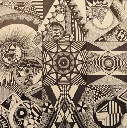 Geometric Joy by Tania Escalante. Ink pen drawing