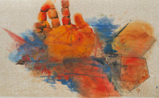 Hand by John Owens. Acrylic and string on paper