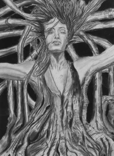 Lady of Industrial Green by Tony Fuller. Charcoal on paper